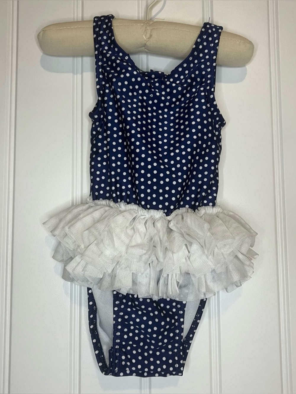 Navy polka dot tutu swimsuit